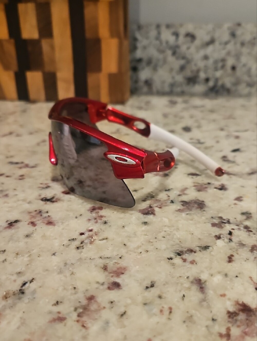Oakley Red Frame Sunglasses with Smoke Lens - Picture 7 of 9